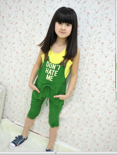 Free Shipping High Quallity Hot Sale 2013 Summer New Arrival Girl's Overalls Solid Color With Letters