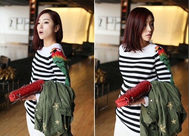 Free shipping, high qualoty casual autumn/winter  parrot stripe sweater,2 colors,wholesale/retail