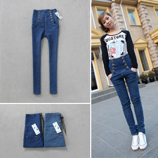 Free shipping! High waist double breasted pencil pants jeans 5016x
