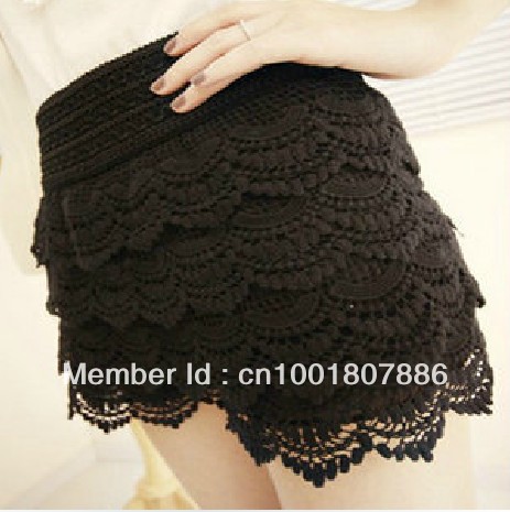 Free shipping high waist the Multilayer lace / openwork crochet shorts / sexy safety trousers / one-third of bottoming skirt