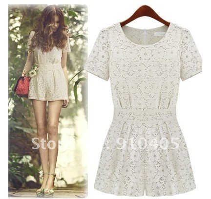 Free shipping High waisted skirt pants lace short-sleeved Jumpsuit