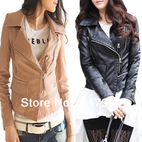 Free Shipping Hight Qulity New Womens Turndown Collar Pu Leather Coat Ladies Leather Short Jacket