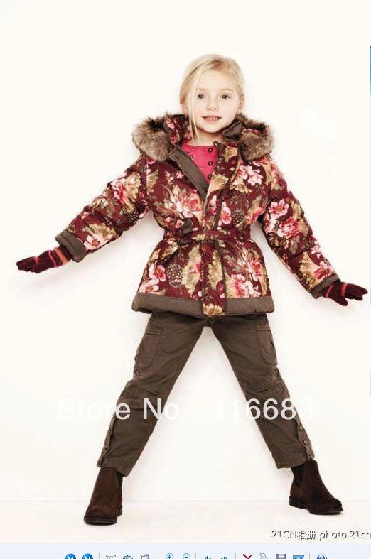 Free shipping HKENZO flower children's winter clothes/jacket for girl wholesale and retail