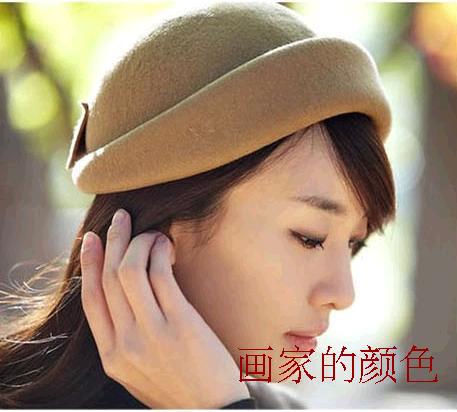 Free shipping Hm bow wool fedoras roll-up hem round hat candy color autumn and winter women's all-match vintage bucket hats