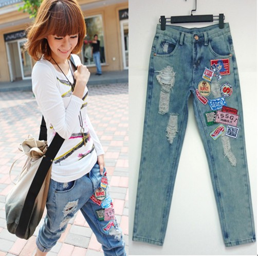 Free Shipping Hole badge pants hip-hop pants jeans 9968