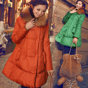 Free Shipping! Holiday Sale! Quality Removable Raccoon Fur Fashion Women Down Jackets Coats ,Two Colors,Orange and Green,GRYR21