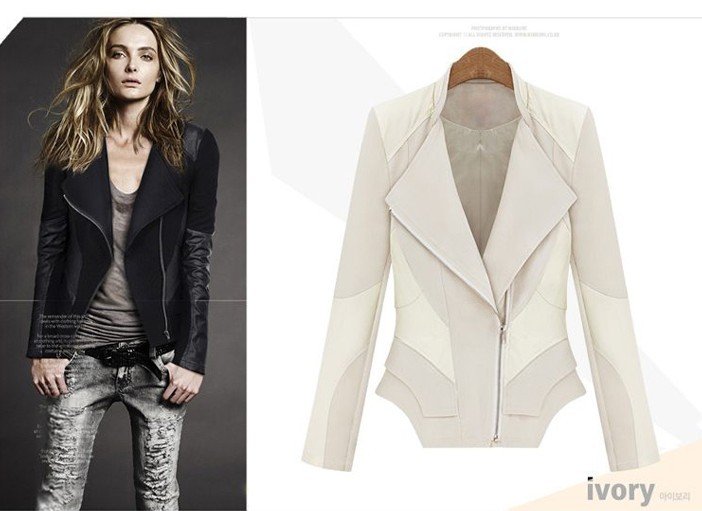 Free shipping Holiday sale women PU jacket, lady silk &PU patchwork jacket, black, white, S M L