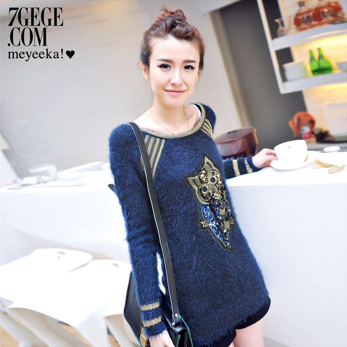 free shipping Honey card spring 2013 casual loose owl basic sweater 2km4010k Quality Assurance