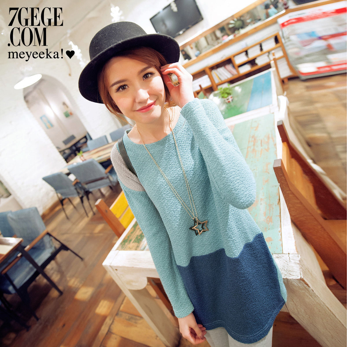 Free shipping Honey card spring new arrival casual color block elastic loose batwing sleeve sweater female 3kn1006r