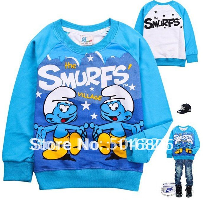 Free Shipping Hot 6pcs/lot Kids boys girls Smurfs t shirt/hoodies, kids baby girls Smurfs hood, kids cartoon hood/coat