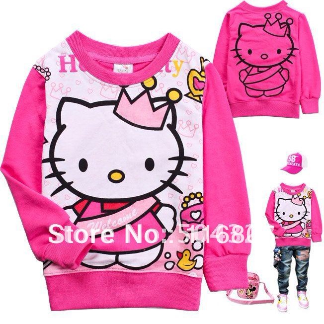 Free Shipping Hot 6pcs/lot Kids girls Hello Kitty hood/hoodies, baby girls hello kitty Sweatshirts/hoody/t shirt/ coat/sweater