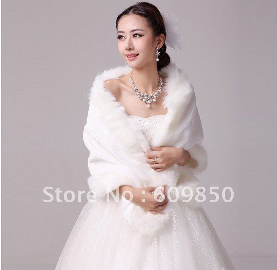 Free shipping hot beautiful  white in stock  faux fur bridal wedding jacket
