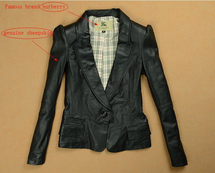 Free Shipping Hot Famous brand women sheepskin leather jacket coat western style slim button suit jackets