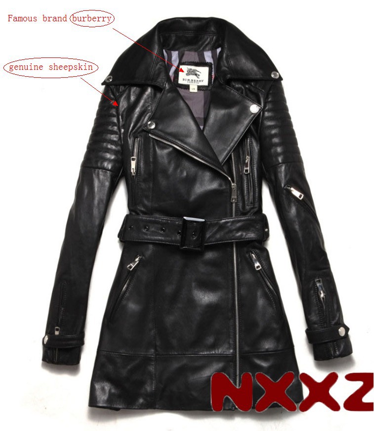 Free Shipping Hot Famous brand women sheepskin leather jacket coat western style slim long jacket coat