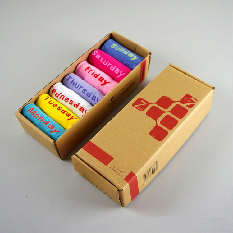 Free Shipping!Hot Fashion Cowhide box weekly sox creative Women's weekly socks great gift,Quitter Socks  7pair/Lot