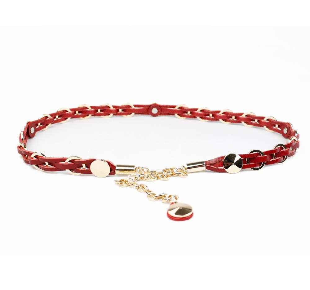 Free shipping hot high-quality Women Genuine Leather Woven Metal Chain Belt fashion ladies belts trD055ko