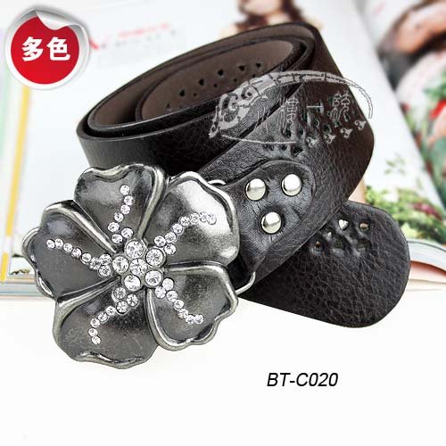 Free shipping hot High-quality  Women Rhinestone Metal Flower Perforated Leather Wide Wrap Belt fashion ladies belts scC020s