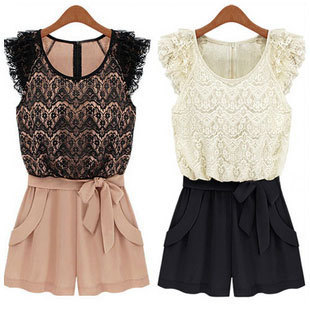 Free shipping! hot item  Chiffon lace jumpsuit short skorts female summer fashion plus size jumpsuit 13077