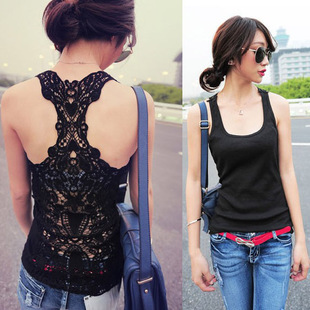 Free shipping Hot Korea Women's Tank Top Shirt Hollow-out Vest Waistcoat Camisole Pierced lace Free shipping