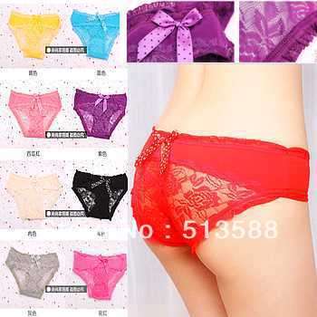 Free shipping Hot N2039 ass with bow new cotton roses hollow lace panties holiday gifts