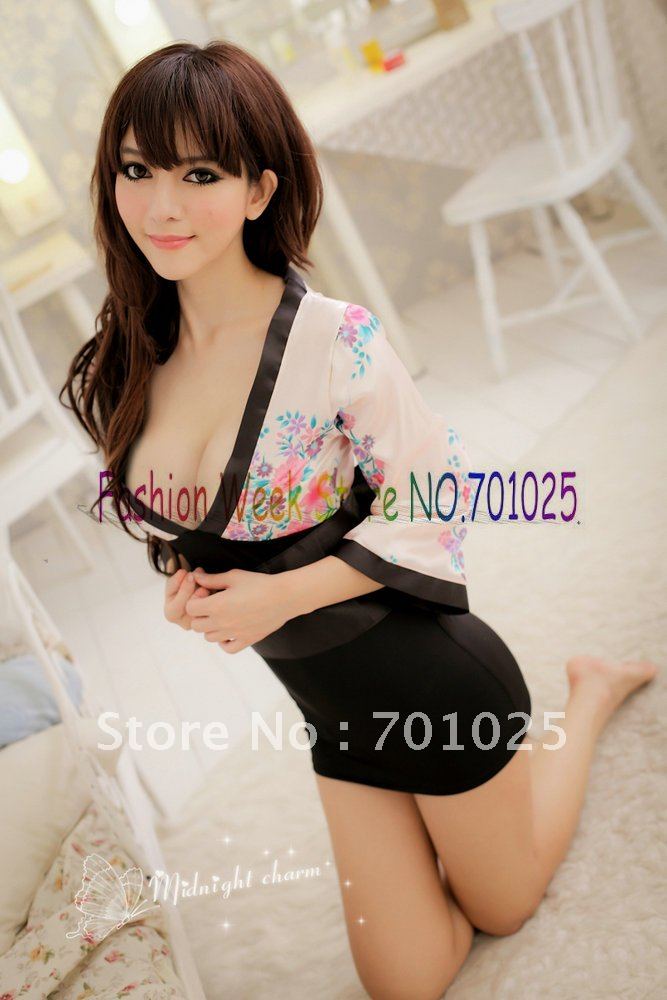 FREE SHIPPING Hot New Style LeisureWomen Fashion Long Sleeve Sexy Kimono/Robe Lingeries With Sleepwear+Belt