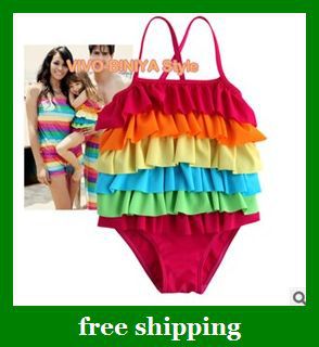 Free Shipping Hot Rainbow strip swimsuit bathing suit baby beachwear Piece swimsuits girls swimwear