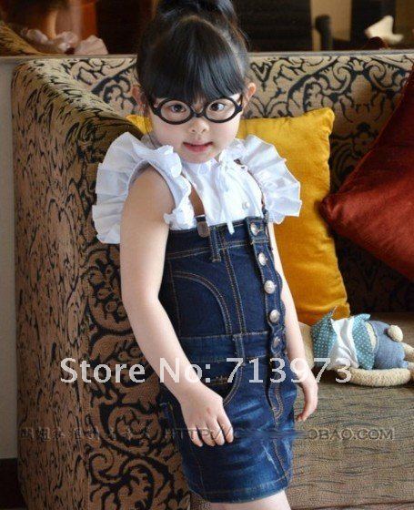 Free shipping Hot Sale 1pc sale children bule overalls cheap 3-7 yrs baby kids girl denim skirt size#5-11