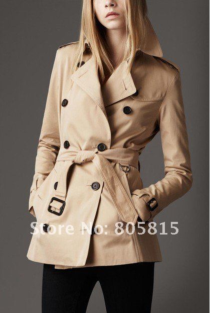 Free Shipping Hot Sale 2012 classic double-breasted ladies trench coat,Fashion Women outwear windbreaker with a belt Black Khaki