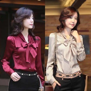 Free shipping hot sale  2012 fashion lady women elegant shirts skirt shirts lacing bow ruffle long-sleeve blouse lady tops T100