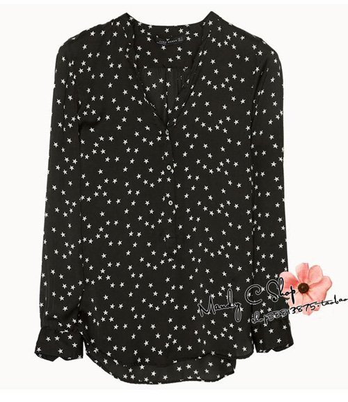 free shipping hot sale 2012 new 6 size XS-XXL Women blouse fashion stand collar Star chiffon shirt Long Sleeve top HY15