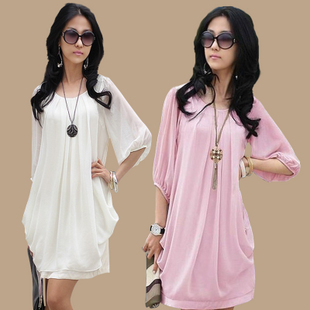 Free shipping hot sale 2012 summer chiffon slim waist graceful dress women lady shirts White;Pink;Black; T108