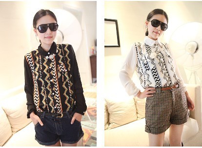Free shipping hot sale 2012 women new autumn winter retro personality patterns long sleeve blouse black white lady blouses s1192
