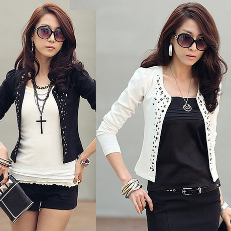 Free shipping! Hot sale 2013 women's rivet plus size cardigan coat slim o-neck long-sleeve short jacket female YJ_O_014