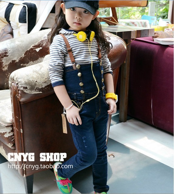 Free shipping hot sale 5pcs/lot new children bule overalls cheap 2-7 yrs baby girls kids jeans girl cowboy braces trousers