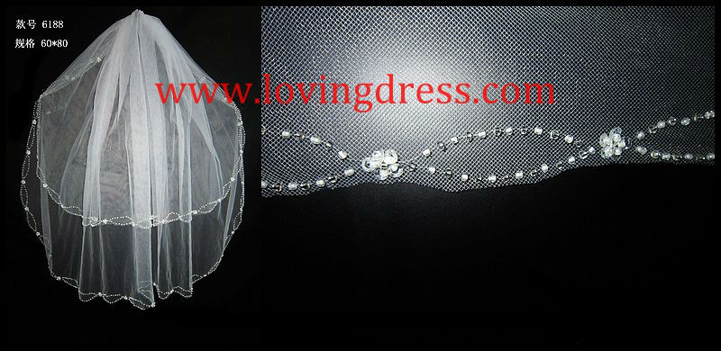 Free Shipping Hot Sale Beads Crystal Brides Veil Cheap wedding Dress Veil ivory white comb 6188