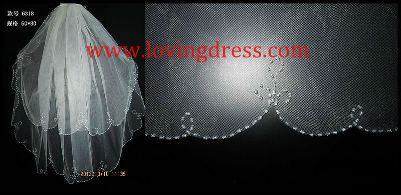 Free Shipping Hot Sale Beads Crystal Brides Veil Cheap wedding Dress Veil ivory white comb 6318