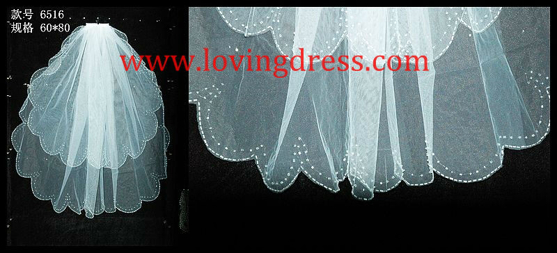 Free Shipping Hot Sale Beads Crystal Brides Veil Cheap wedding Dress Veil ivory white comb 6516