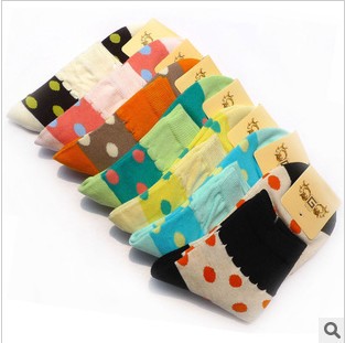 Free Shipping hot sale!!colourful big dot design cotton women socks Wholesale autum and winter socks(Random mix send colors)