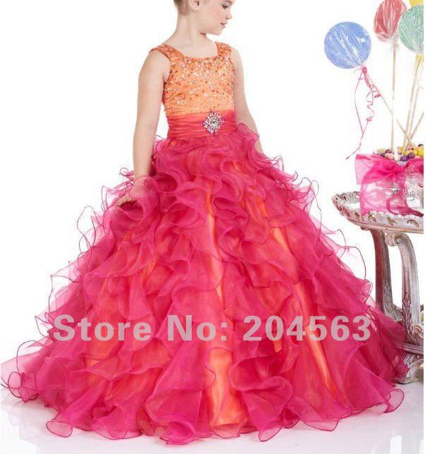Free shipping Hot Sale Crystal Spaghetti Strap Flower Girl Dress Custom-size wholesale / retail