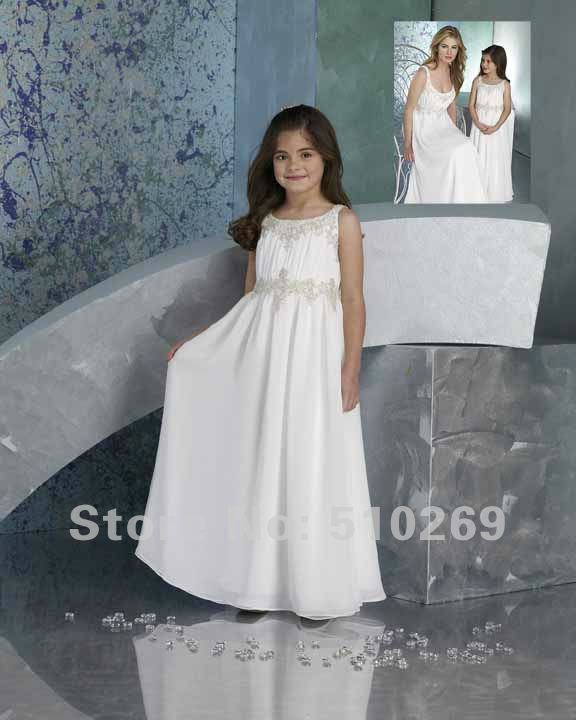 Free Shipping Hot-sale  Custom-made Beaded Sleeveless Satin Flower Girl Dress / Child Dress