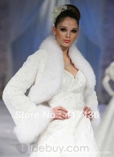 Free Shipping Hot Sale custom made full long sleeve faux fur collar winter warm wedding dress Accessories wraps bridal jacket