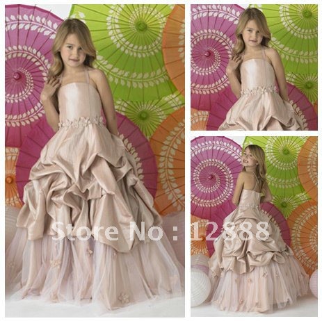 Free Shipping Hot Sale Custom Made Taffeta Flower Girl Dress2012