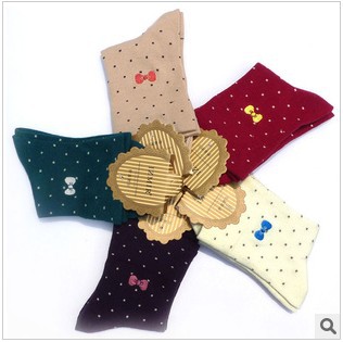 Free Shipping hot sale dot add bowknot special style winter warm thick cotton women socks