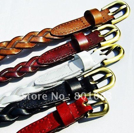Free shipping hot sale fashion cowhide knitted women thin belt mixed order wholesale real leather braided women's waistbelt
