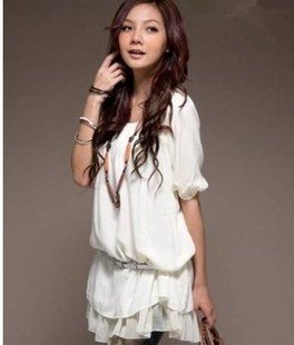 free shipping hot sale fashion korean version of spring and summer short-sleeved Chiffon/ Ruffle dress  js1056