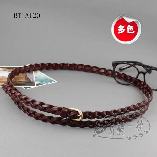 Free shipping Hot-sale fashion ladies belts high-quality Ladies Skinny Woven Braided Double Wrap Leather Hip Belt dBT-A120d