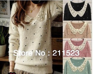 Free shipping+Hot sale!!! Fashion long sleeve paillette sweater for women, Sweet Korean style woman pullover