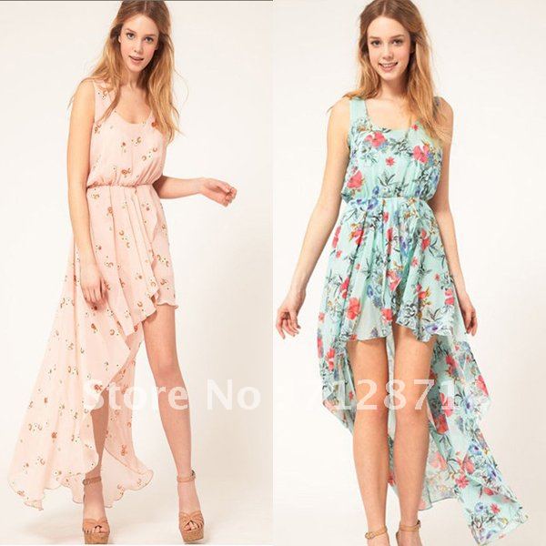FREE SHIPPING !!HOT SALE FLORAL WITH ASYMMETRIC CHIFFON  DRESSES C40