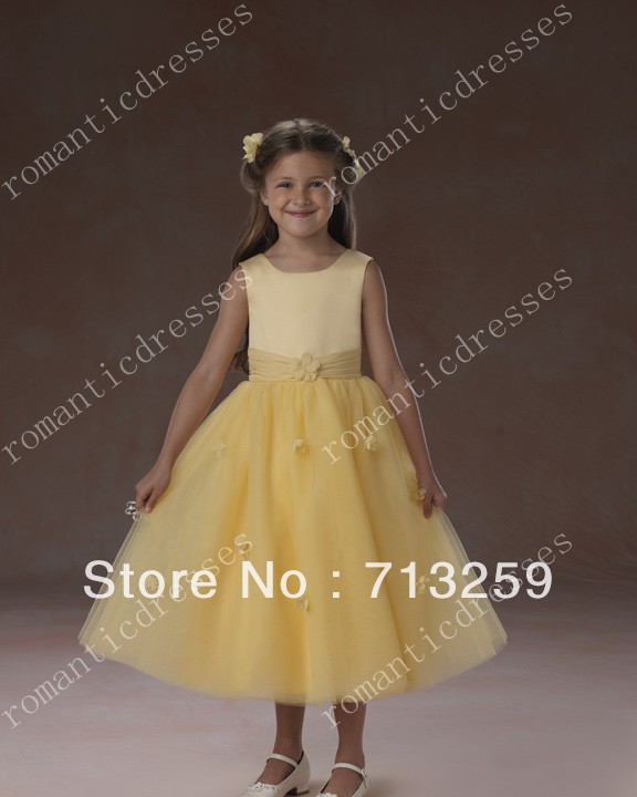 Free shipping Hot Sale  Flower Girl dress Ball Gown Custom-size/color Wholesale/retail Light Yellow Princess Dresses