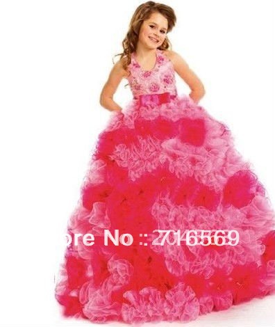 Free shipping Hot Sale Flower Girl Dress Rose Flower Custom-size/color wholesale/retail